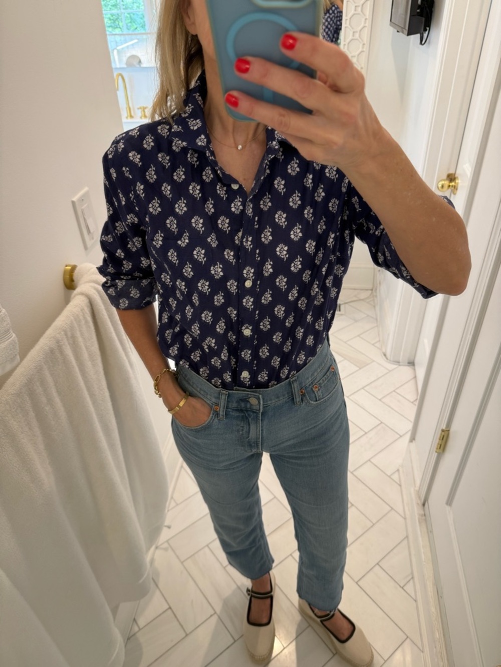 Jcrew Navy Floral Button-Up Shirt